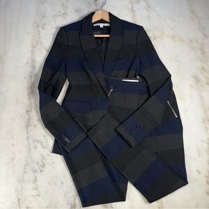 Veronica Beard Kanae Khan Striped Dickey Jacket Striped Navy Tailored Pant Set